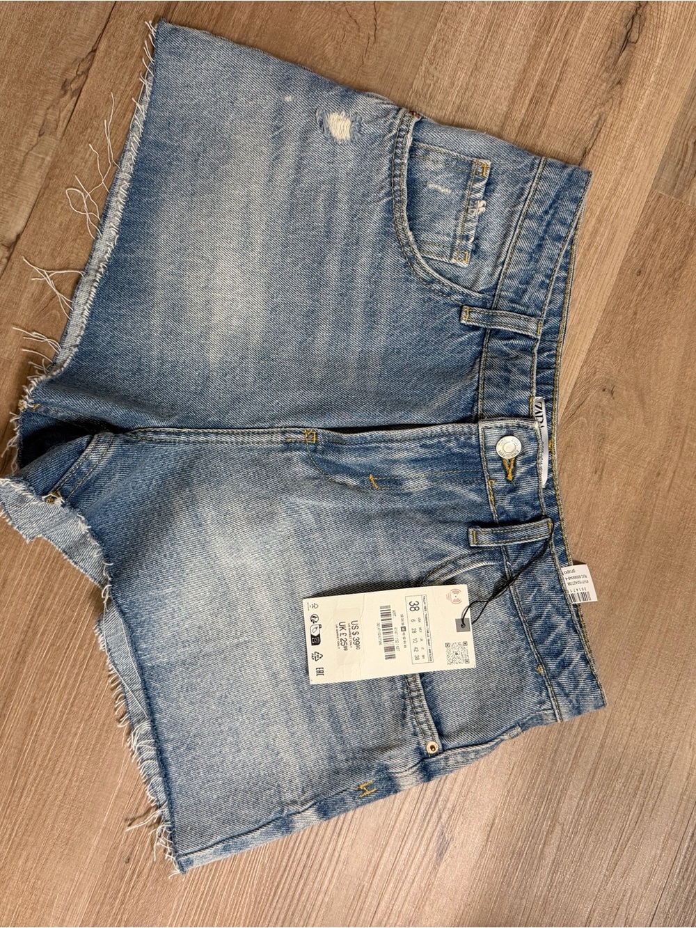 Zara Light Blue Distressed Denim Jean Shorts